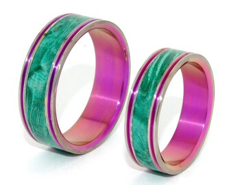 wedding rings, titanium rings, wood rings, mens rings, womens ring, Titanium Wedding Bands, Eco-Friendly Rings - ROSE GARDEN
