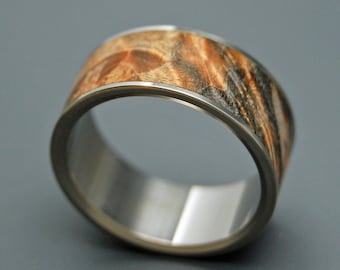 Wooden Wedding Rings, titanium wedding ring, mens ring, womens ring, anniversary ring, engagement ring, commitment ring - FAN THE FLAME