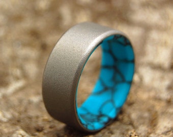 mens ring, turquoise band, turquoise ring, unique wedding ring, men's ring, women's ring, alternative wedding ring - LAKE BAIKAL SANDBLASTED