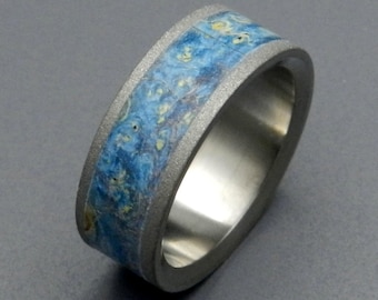 Titanium Wedding Rings - Wooden Wedding Rings, wooden rings, something blue, men's wedding ring - STARRY STARRY NIGHT sandblasted