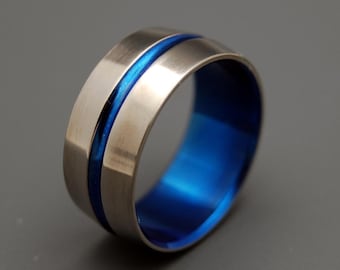 wedding rings, titanium rings, wood rings, mens rings, Titanium Wedding Bands, Eco-Friendly Rings, Wedding Rings - BLUE SIGNATURE RING