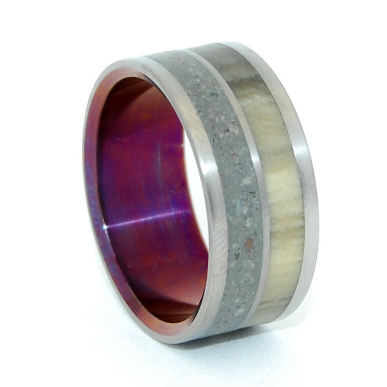 Titanium Wedding Rings, Cattlehorn, Concrete Ring, Eco-Friendly, Mens Ring, Womens Ring JUNIPER FLOWERS image 3
