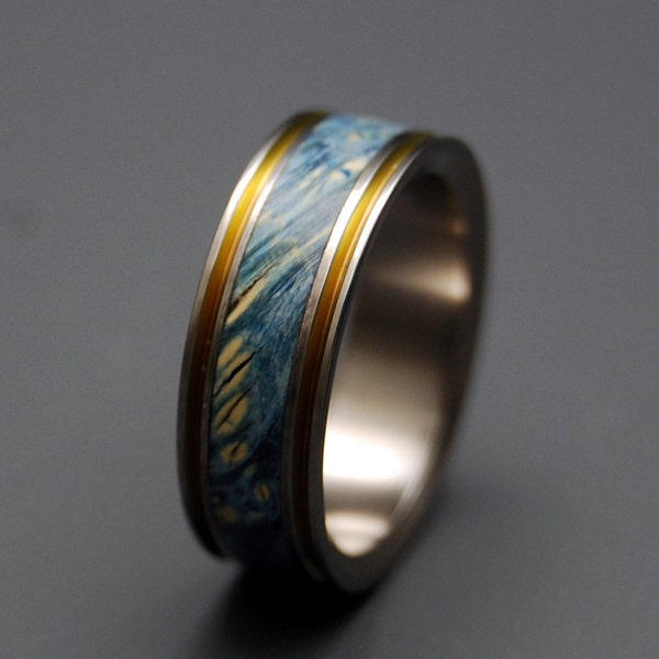 Titanium Wedding Ring, wood ring, wedding band, wooden ring, something blue, men's ring, woman's ring, bronze, wedding band - TRUE PARTNER