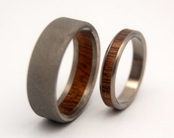 Wooden Wedding Rings, Koa Wood, Titanium Wedding Set, Mens Ring, Womens Ring, Sandblasted Finish - PILIALOHA