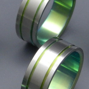 wedding rings, titanium rings, wood rings, mens rings, Titanium Wedding Bands, Eco-Friendly Rings, Wedding Rings ALMA MATER GREEN image 2