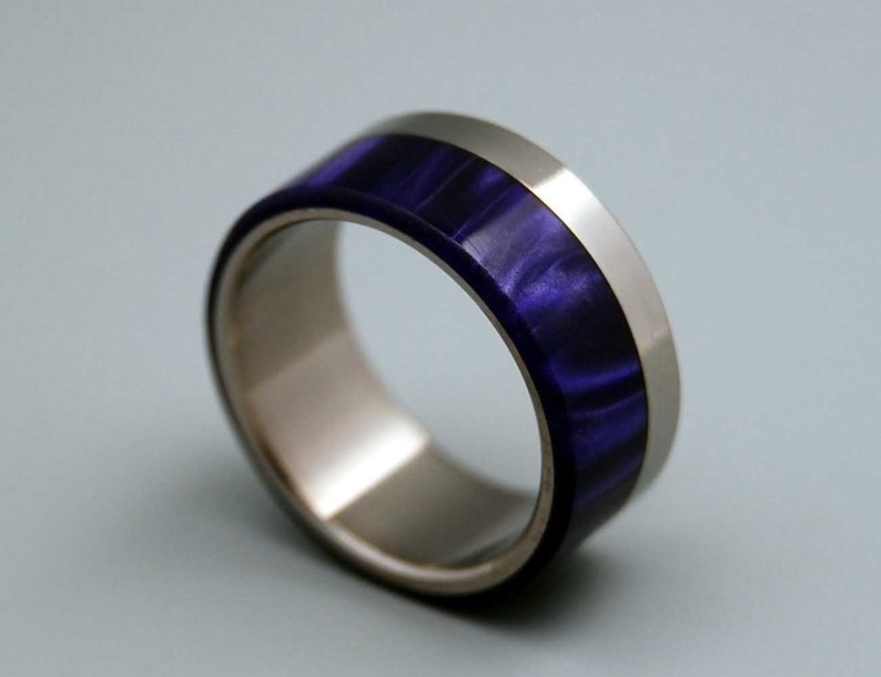 wedding rings, titanium rings, wood rings, mens rings, Titanium Wedding Bands, Eco-Friendly Rings, Wedding Rings PURPLE HEART image 3