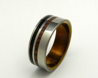 Anello Uomo In Titanio Con Inserto In Legno, Fascia Nozze, Regalo Artigianale