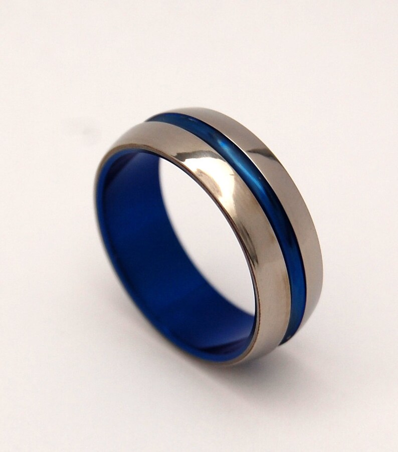 titanium wedding ring, men's ring, women's ring, commitment ring, engagement ring, something blue, titanium jewelry DOMED BLUE SIG. image 4