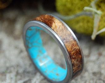 mens ring, womens ring, wedding rings, titanium rings, wood rings, Titanium Wedding Bands, Wedding Rings - Flat SPALTED MAPLE CONIFER