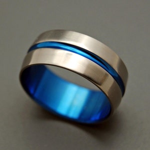 wedding rings, titanium rings, wood rings, mens rings, Titanium Wedding Bands, Eco-Friendly Wedding Rings, Wedding Ring BLUE SIGNATURE RING image 5