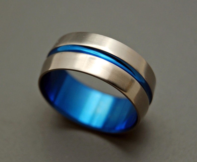 wedding rings, titanium rings, wood rings, mens rings, Titanium Wedding Bands, Eco-Friendly Wedding Rings, Wedding Ring BLUE SIGNATURE RING image 5