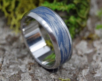 mens ring, blue rings, wedding rings, steel rings, wood rings, steel Wedding Bands, Wedding Rings - INOX BLUE KATANA