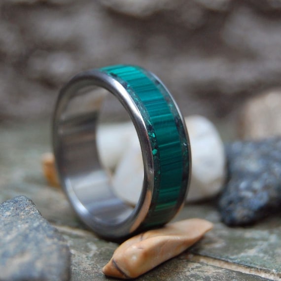 Minter + Richter | Titanium Rings - Malachite Stone Wedding Rings