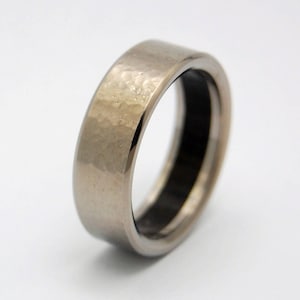 wedding rings, titanium rings, wood rings, mens rings, Titanium Wedding Bands, Ancient wood, Wedding Rings - Hammered BOG Oak HUMBLE MAJESTY