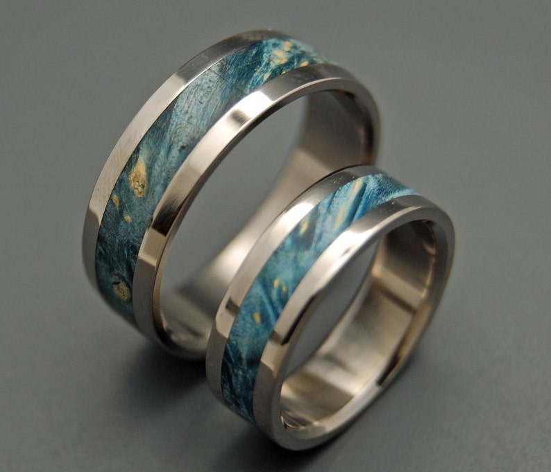 wedding rings, titanium rings, wood rings, mens rings, womens ring, Titanium Wedding Bands, Eco-Friendly Rings STARRY STARRY NIGHT image 1
