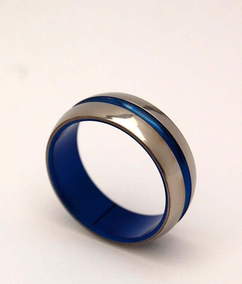 titanium wedding ring, men's ring, women's ring, commitment ring, engagement ring, something blue, titanium jewelry DOMED BLUE SIG. image 3