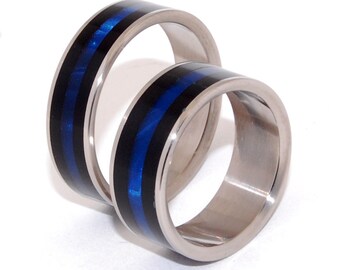 Black rings, Titanium Wedding Rings, titanium jewelry, black and blue rings, men's ring, women's wedding rings, engagement ring - ORION