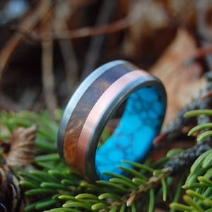 turquoise ring, Mens Wedding Ring, copper, wood ring, titanium Ring, unique ring, wedding ring, engagement ring - the MOTIVE of a VIKING