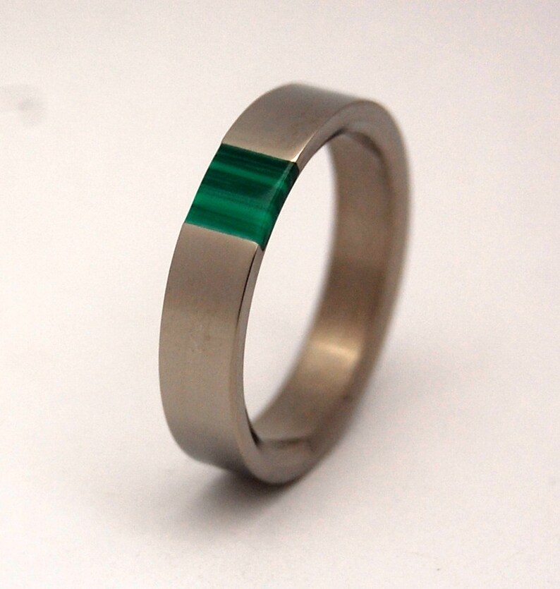 malachite wedding ring, wedding band, malachite stone, titanium wedding ring, men's ring, women's ring GREEN NECTAR image 2