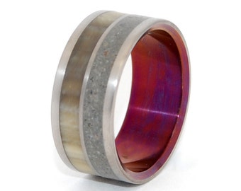 Titanium Wedding Rings, Cattlehorn, Concrete Ring, Eco-Friendly, Mens Ring, Womens Ring - JUNIPER FLOWERS