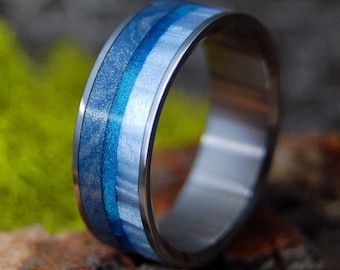 ICEBREAKER | Blue Silver Mokume Gane & Resin Titanium Wedding Ring