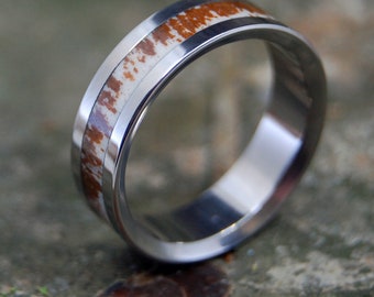 Titanium Wedding Ring, antler ring, wooden wedding ring, antler, men's ring, women's ring, maple ring, wedding band - FOUND DEER ANTLER