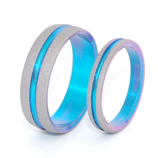 Titanium Wedding Bands, titanium wedding rings, mens rings, womens rings, turquoise, unique wedding rings - MAGICAL WEDDING SET