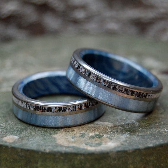MOOSE THROUGH FOG Set Moose Antler Gray Pearl Titanium Wedding