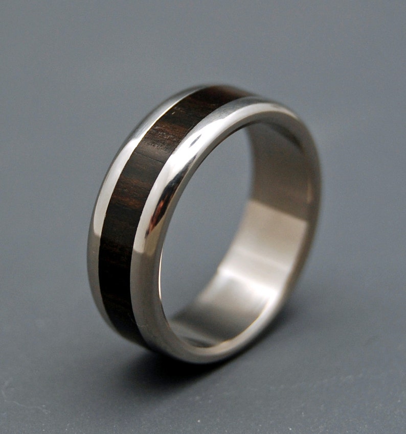 Titanium wedding ring, wedding band, wooden ring, men's ring, woman's ring, ebony wood, titanium ring MOLUCCAS MACASSAR image 2