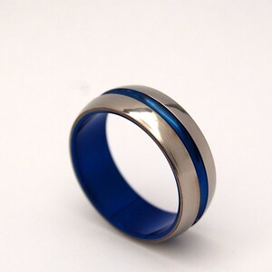 titanium wedding ring, men's ring, women's ring, commitment ring, engagement ring, something blue, titanium jewelry DOMED BLUE SIG. image 5