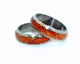 rustic wedding rings, titanium rings, wood rings, mens rings, Titanium Wedding Bands, Wedding Rings - EVERY DROP of AMBOYNA