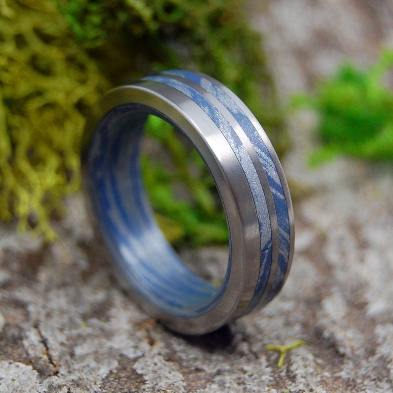 mens ring, blue rings, wedding rings, titanium rings, wood rings, Titanium Wedding Bands, Wedding Rings SATIN SON of ADAM image 3