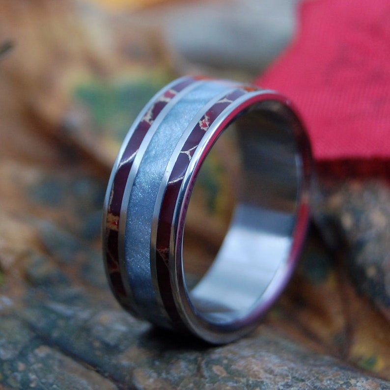 TRUST ME Gray Resin & Red Jasper Titanium Wedding Ring image 1