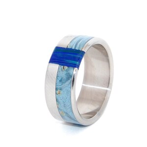 Stone and Wooden Wedding Ring, titanium wedding ring, wood ring, titanium jewelry, stone ring, blue ring, mens ring, womens ring - KUANOS