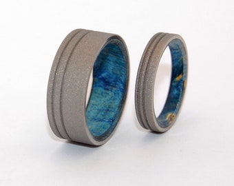 Titanium Wedding Bands, titanium wedding rings, mens rings, womens rings, wooden ring, blue box elder, unique wedding rings - BELIEVE IN YOU