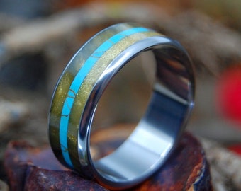 TIBETAN TIGER | Tiger Eye Stone & Tibetan Turquoise Stone Titanium Men's Wedding Rings