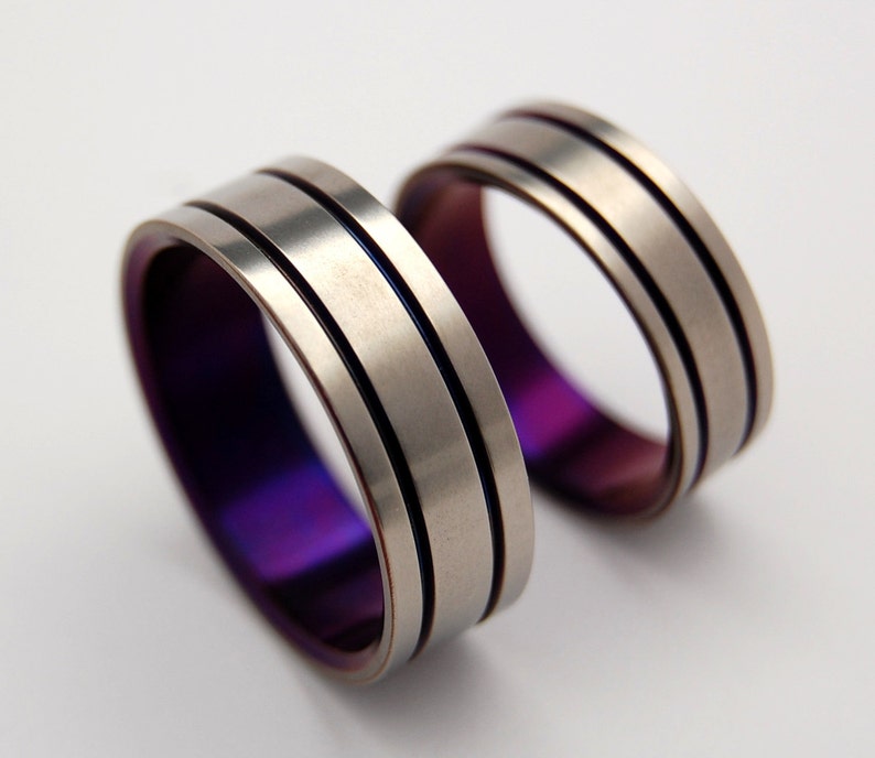 Titanium Wedding Band Set purple wedding ring mens ring Etsy