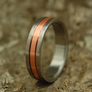 wedding rings, titanium rings, wood rings, mens rings, Titanium Wedding Bands, Eco-Friendly Rings, Wedding Rings - COPPER MEETS TITANIUM