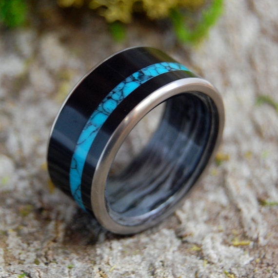 Schwarze Ringe, Titan-Ring, Titan Harz Ehering, blau marmoriert Opaleszenz,  Herren Ring, Womens Ring, Eco-Friendly APOLLO - .de