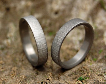 rustic rings, Titanium rings, wedding set, titanium wedding rings, commitment rings, unique wedding rings - VERTICAL STROKE SLEEK