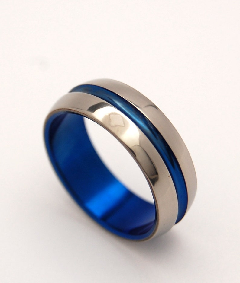 titanium wedding ring, men's ring, women's ring, commitment ring, engagement ring, something blue, titanium jewelry DOMED BLUE SIG. image 1