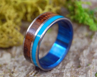 thin turquoise wedding band Wooden Wedding Rings, Titanium Ring, Titanium Wedding Rings, Eco