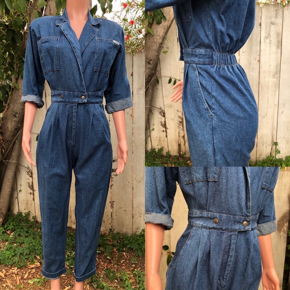 Vintage Denim Jumpsuit / Vintage 80s Jumpsuit / L