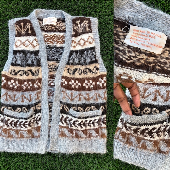Vintage Alpaca Vest / 90's Wool Vest / Bolivian Ve