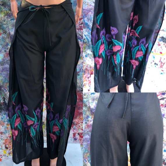 80s Wrap Pants / Floral Pants / Beach Cover Up / R