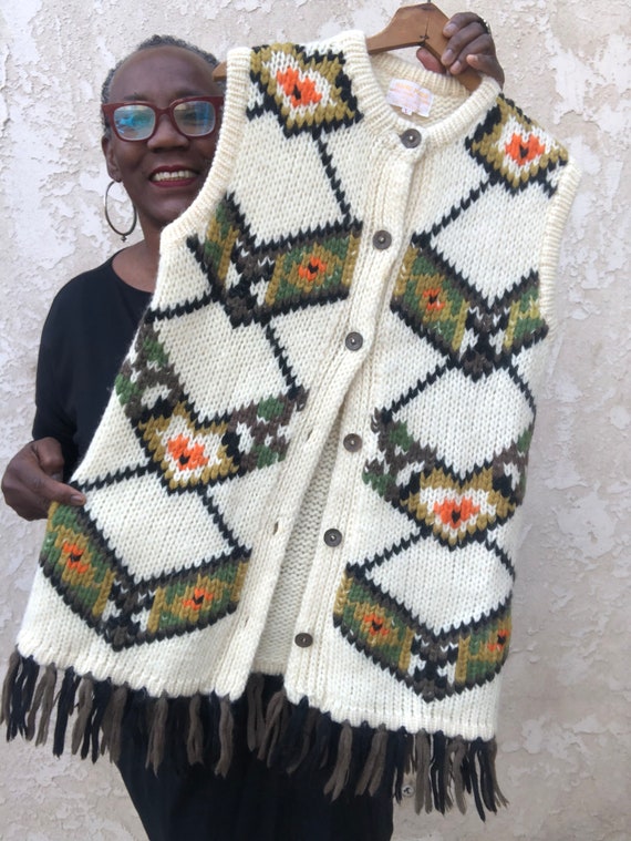 Hand Knit Hippie Fringe Vest / Boho Knit Vest / Kn