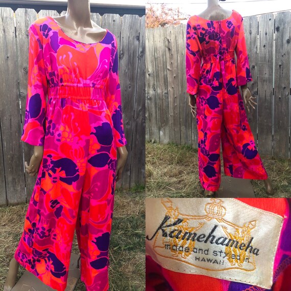 Vintage 70's Jumpsuit / Kamehameha Palazzo Jumpsui