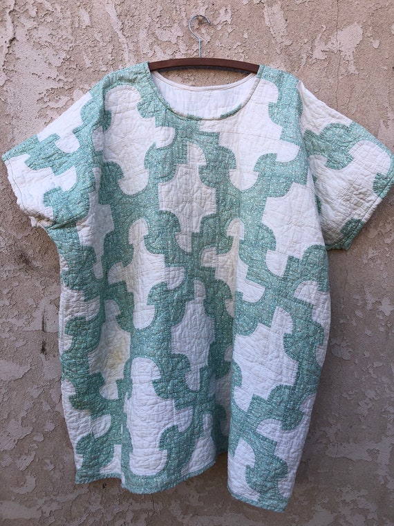 Upcycled Vintage Quilt / Oversized Quilt Dress / V