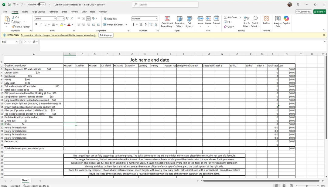 Cabinet Incom Calculator for Installing Cabinets for Income. - Etsy