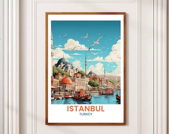 Vintage Istanbul Travel Poster: Hagia Sophia & Bosphorus View (Digital Download JPG)